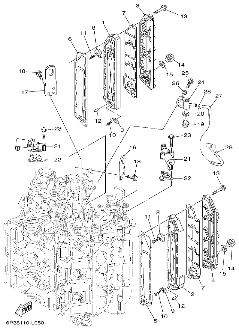 Yamaha F200BET, FL200BET CYLINDER & CRANKCASE 3 parts diagram